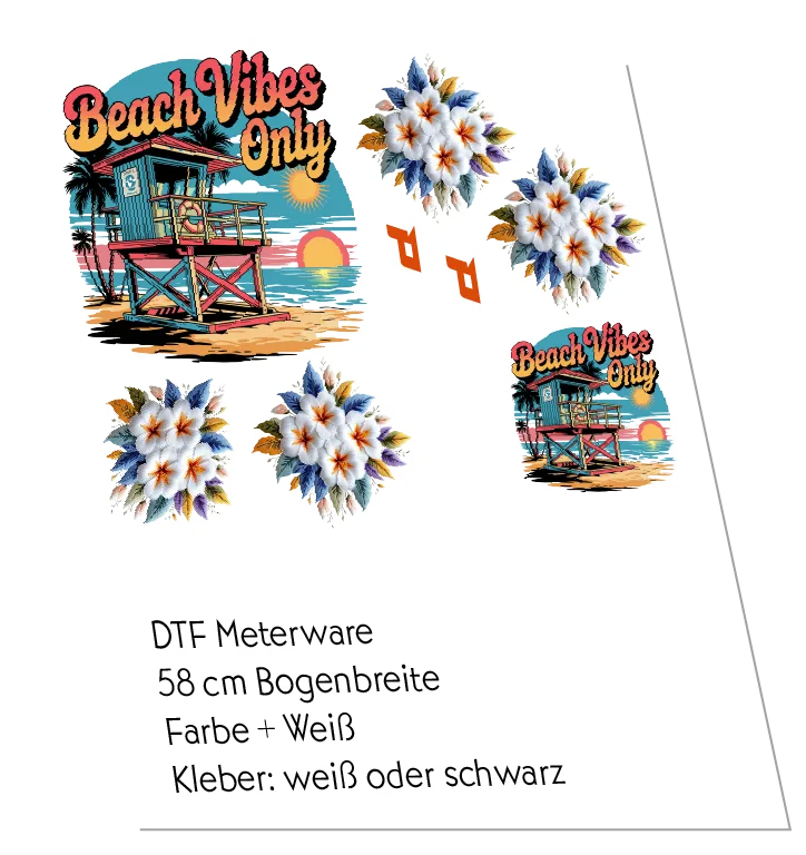 DTF-Bogen 58cm breit, CMYK + Weiß, Meterware