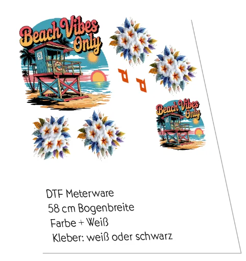 DTF-Bogen 58cm breit, CMYK + Weiß, Meterware